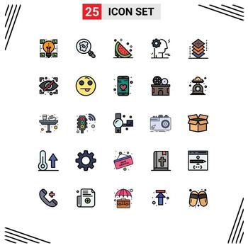 conjunto de pictogramas de 25 colores planos de línea rellena simple de desarrollo codificación fruta negocio cerebro elementos de diseño vectorial editables vector