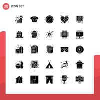 Modern Set of 25 Solid Glyphs and symbols such as arrow heart phone healthcare bandage Editable Vector Design Elements