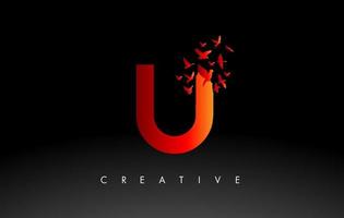 Red U Logo Letter with Flock of Birds Flying and Disintegrating from the Letter. vector