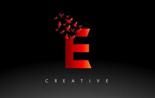 Red E Logo Letter with Flock of Birds Flying and Disintegrating from the Letter. vector