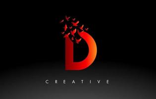 Red D Logo Letter with Flock of Birds Flying and Disintegrating from the Letter. vector