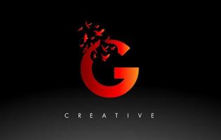 Red G Logo Letter with Flock of Birds Flying and Disintegrating from the Letter. vector