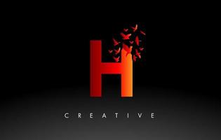 Red H Logo Letter with Flock of Birds Flying and Disintegrating from the Letter. vector