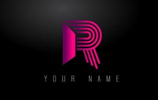 R Magenta Lines Letter Logo. Creative Line Letters Vector Template.