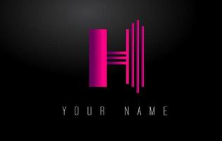 H Magenta Lines Letter Logo. Creative Line Letters Vector Template.