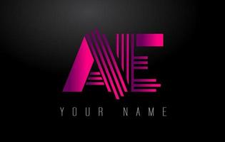 AE Magenta Lines Letter Logo. Creative Line Letters Vector Template.