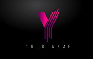 Y Magenta Lines Letter Logo. Creative Line Letters Vector Template.