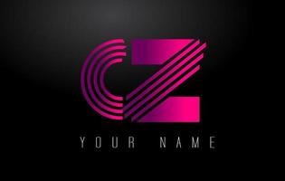CZ Magenta Lines Letter Logo. Creative Line Letters Vector Template.