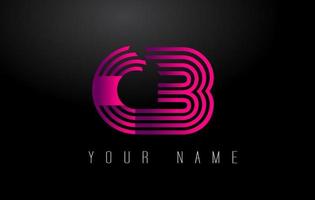 logotipo de letra de líneas magenta cb. plantilla de vector de letras de línea creativa.