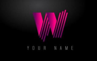 W Magenta Lines Letter Logo. Creative Line Letters Vector Template.