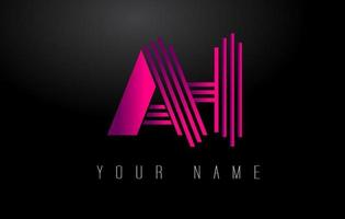 AH Magenta Lines Letter Logo. Creative Line Letters Vector Template.