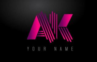 AK Magenta Lines Letter Logo. Creative Line Letters Vector Template.