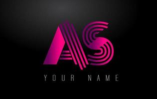 AS Magenta Lines Letter Logo. Creative Line Letters Vector Template.