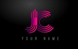 JC Magenta Lines Letter Logo. Creative Line Letters Vector Template.