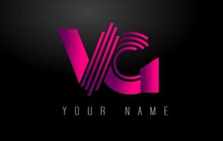 VG Magenta Lines Letter Logo. Creative Line Letters Vector Template.