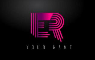 ER Magenta Lines Letter Logo. Creative Line Letters Vector Template.