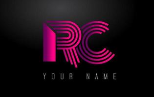 RC Magenta Lines Letter Logo. Creative Line Letters Vector Template.
