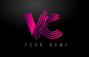 VC Magenta Lines Letter Logo. Creative Line Letters Vector Template.