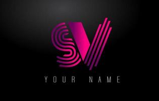 SV Magenta Lines Letter Logo. Creative Line Letters Vector Template.