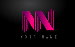 NN Magenta Lines Letter Logo. Creative Line Letters Vector Template.