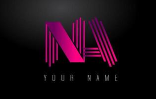 NA Magenta Lines Letter Logo. Creative Line Letters Vector Template.