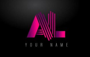 AL Magenta Lines Letter Logo. Creative Line Letters Vector Template.