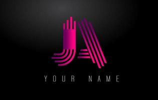 JA Magenta Lines Letter Logo. Creative Line Letters Vector Template.