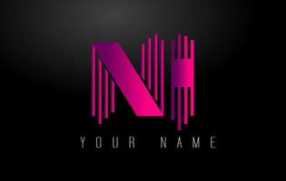 NI Magenta Lines Letter Logo. Creative Line Letters Vector Template.