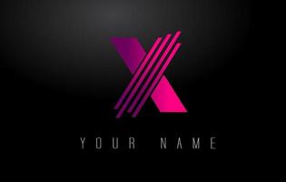 X Magenta Lines Letter Logo. Creative Line Letters Vector Template.