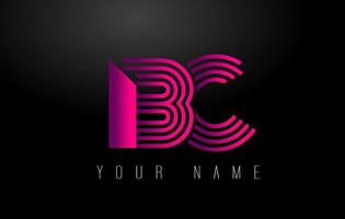 BC Magenta Lines Letter Logo. Creative Line Letters Vector Template.