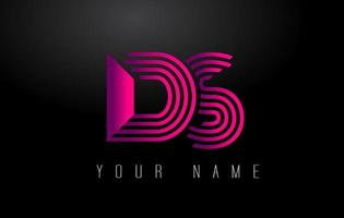 DS Magenta Lines Letter Logo. Creative Line Letters Vector Template.