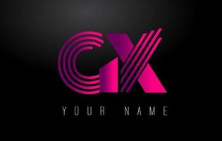 GX Magenta Lines Letter Logo. Creative Line Letters Vector Template.