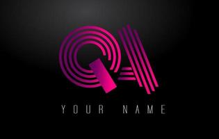 QA Magenta Lines Letter Logo. Creative Line Letters Vector Template.