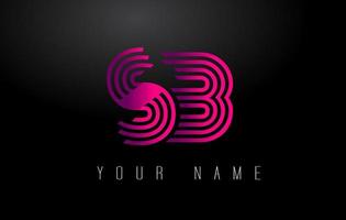logotipo de letra de líneas magenta sb. plantilla de vector de letras de línea creativa.