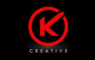 Red K Brush Letter Logo Design. Creative Brushed Letters Icon Logo. vector