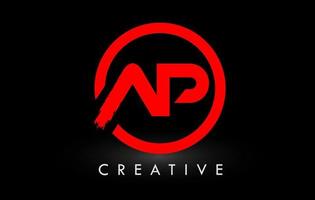 Red AP Brush Letter Logo Design. Creative Brushed Letters Icon Logo. vector