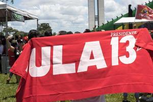 Brasilia, DF, Brazil Jan 1 2023 Lula supporters gathering in front of the National Congress showing support for President Lula photo