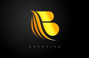 logotipo de letra b elegante dorado con swoosh creativo y vector de aspecto de icono moderno minimalista