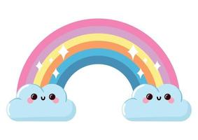 rainbow kawaii weather vector