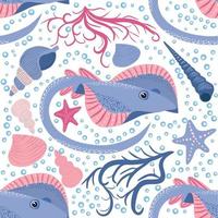 Batomorphi sea life, fish, animals bright seamless pattern. sea travel, snorkeling with animals, tropical fish vector