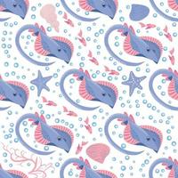 Batomorphi sea life, fish, animals bright seamless pattern. sea travel, snorkeling with animals, tropical fish vector