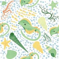 Batomorphi sea life, fish, animals bright seamless pattern. sea travel, snorkeling with animals, tropical fish vector