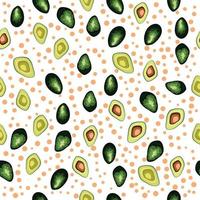 Avocado seamless pattern. Whole and sliced avocado with leaves and flowers. vector