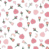 Seamless pattern rose petals, buds and flowers. Confetti, cosmetics, wedding, beautiful flower background vector