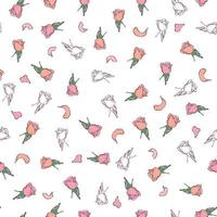 capullos de rosa de patrones sin fisuras. confeti, cosméticos, hermoso fondo floral de boda vector