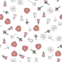 Seamless pattern rose petals, buds and flowers. Confetti, cosmetics, wedding, beautiful flower background vector