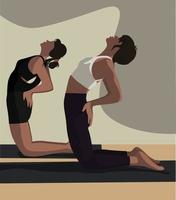 Steamy yoga two girls meditate in a backbend pose vector