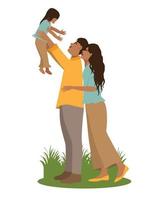 Digital illustration of a happy family father holding a little daughter in his arms Father's Day holiday vector