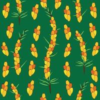 Sea buckthorn seamless pattern. Twigs with berries and leaves. Template with orange fresh berries for wallpaper vector