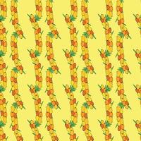 Sea buckthorn seamless pattern. Twigs with berries and leaves. Template with orange fresh berries for wallpaper vector